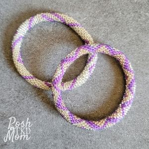 Set of 2 Glass Bead Bracelets (Purple/Silver/Rose Gold) - NWOT
